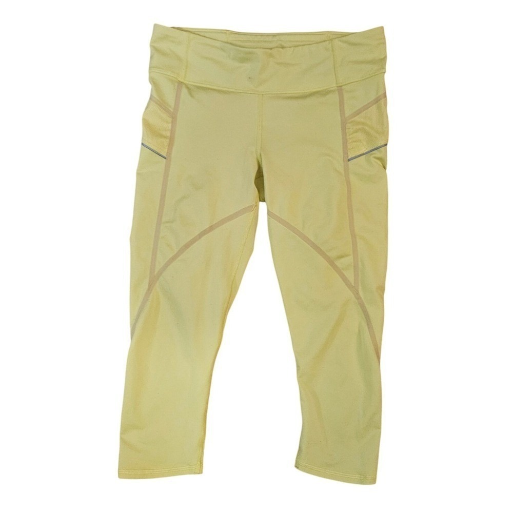 Athleta Crop‎ Leggings Athletic Workout Running Capri Yellow Pockets M